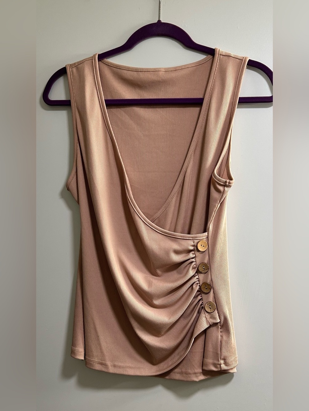 New Sleeveless Draped Tank with Button Detail - Brown NWOT